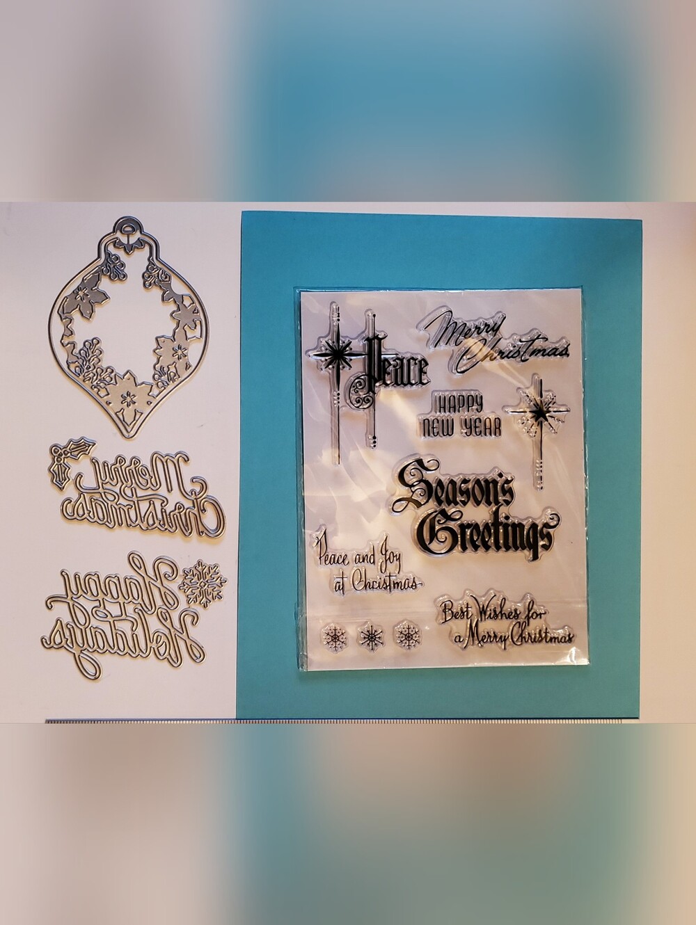 Christmas & New Year Cling Stamps and Metal Dies Lot Word Dies Ornament